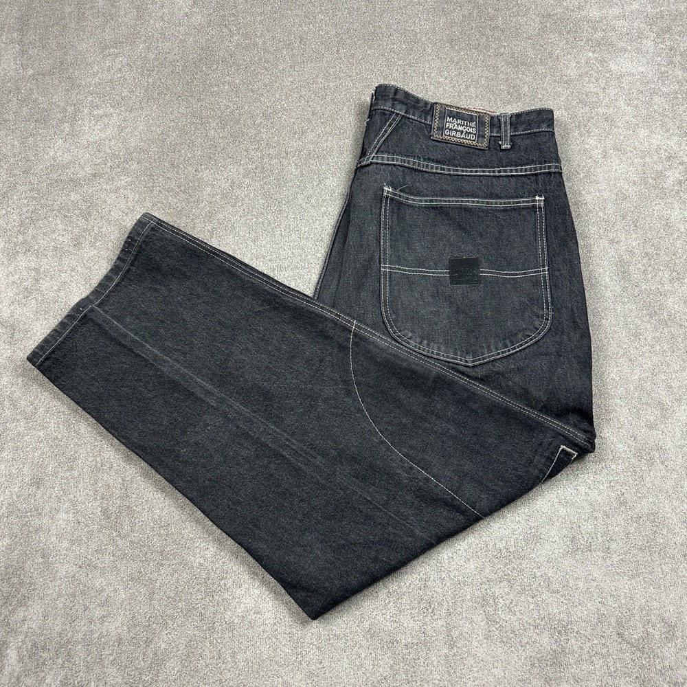 Marithe Francois Gribaud Vintage Black Denim Wide-Leg Baggy Jeans Y2K 40x30